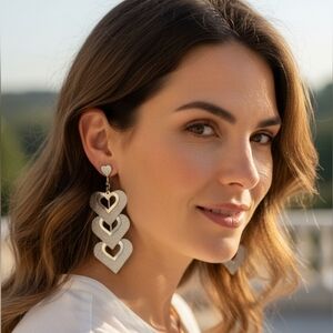 Fashion JEWELRY Silver Heart Drop Earrings